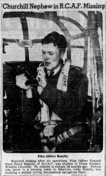 Noticia sobre la desaparición en combate de Esmond Romilly en la Segunda Guerra Mundial