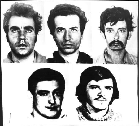 De izquierda a derecha, José Luis Sánchez Bravo, Ramón García Sanz y Xosé Humberto Baena (arriba), Ángel Otaegui y Juan Paredes Manot ‘Txiki’ (abajo), los cinco fusilados el 27 de septiembre de 1975&nbsp;