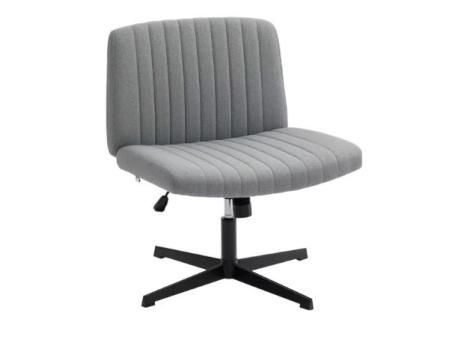 Silla de Oficina sin Brazos Silla de Escritorio Basculante con Piernas Cruzadas Asiento Ancho y Altura Ajustable Gris