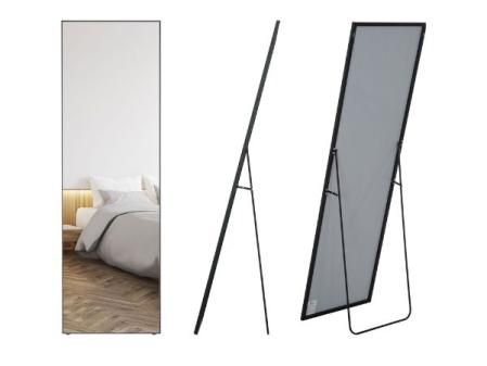 HOMCOM Espejo de Pie Cuerpo Entero con Marco de Aleación de Aluminio Espejo de Pared Rectangular con 2 Formas de Uso para Pasillo Dormitorio Salón 50x161,5x2 cm Negro