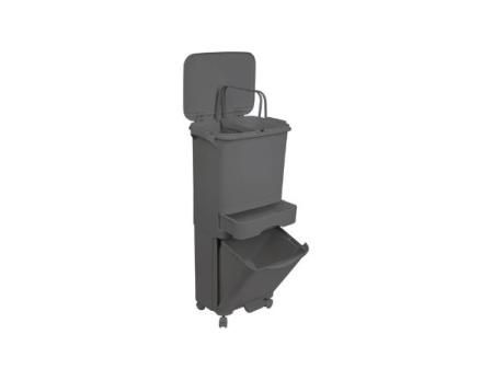 Papelera de reciclaje de clasificación selectiva con pedal, ruedas y asa de triple compartimento Color Negro antracita de 42L (24L + 4L + 14L)