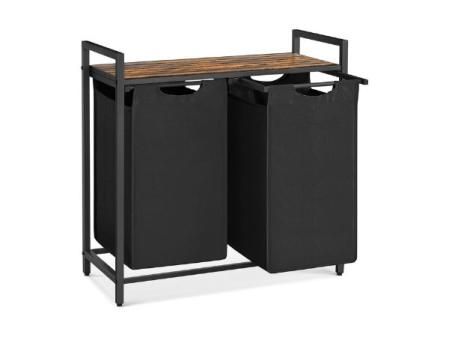 VASAGLE Cesto para Ropa Sucia, Cesta Colada, 2 Bolsas Colada de Tela Oxford Extraíble y Desmontable, Estante, Marco Metálico, 2 x 46 L, 73 x 33 x 72 cm,...