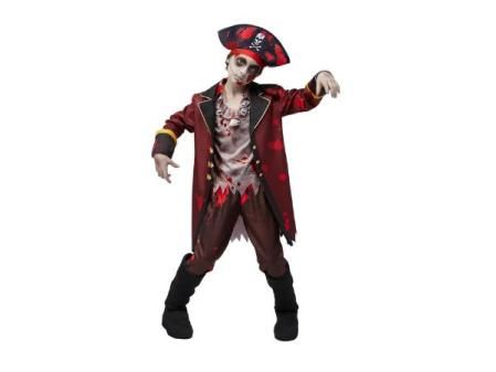Spooktacular Creations Disfraz de zombi pirata para niño, disfraz de zombi aterrador para Halloween con sombrero de pirata, abrigo de pirata, pantalones, parte superior y fundas para botas-S