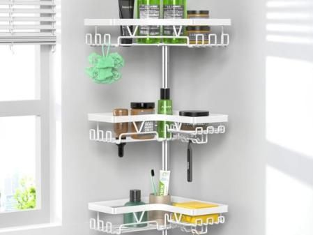 Kegii Estantería Ducha Telescópica Esquina 4 Niveles Blanca, Acero Inoxidable 63.5-290 cm, Organizador Baño para Gel, Champú, Toallas - Ideal Esquina Ducha/Bañera