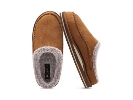 KuaiLu Zapatillas de soporte de arco para hombre Cómodo Interior Puntadas Hecho a mano MicrogamuzaZapatos de casa Ponerse Cálido Piel sintética Caucho Exterior