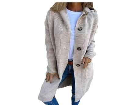 Cárdigan con Botones Y Capucha para Mujer, Cárdigan Informal De Manga Larga De Punto Acanalado para Mujer, Cárdigans con Capucha Tipo Guardapolvo