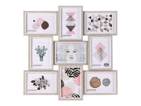 Acan Tradineur - Multimarco de Madera para 9 Fotos, portafotos, Marco múltiple de Pared para fotografías de 14 x 9 cm, decoración del hogar, paisajes, Recuerdos (Gris - 45,5 x 45,5 cm)