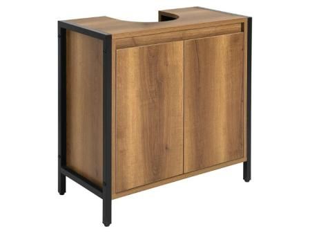 SoBuy Mueble Bajo Lavabo Armario de Baño Estrecho con 2 Puertas y Estante, Mueble para Lavabo con Pie para Baños Pequeños y Aseos 60x60x30 cm BZR63-PF