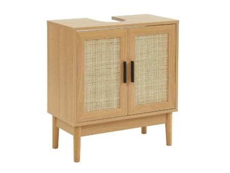 BAÏTA - Mueble bajo Lavabo Amana cannaba ratán y Efecto Roble (60 cm)