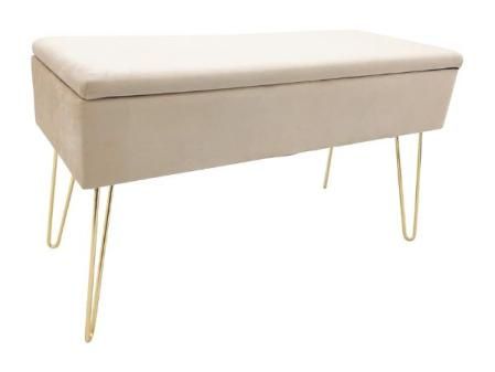 ECHTWERK Banquete Scarlett-Banco Acolchado con Funda de Terciopelo (Rectangular, con Espacio de Almacenamiento, Patas de Metal), Color Crema, Mezcla de poliéster, Beige, 75 x 30 x 42 cm