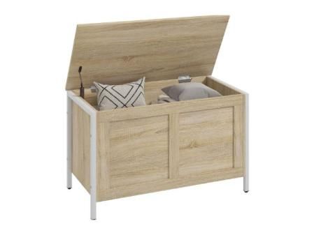 HOMCOM Baúl de Almacenaje para Dormitorio 95 L Banco de Almacenaje con Tapa Bisagra de Seguridad para Pasillo Salón 80x40x50 cm Roble