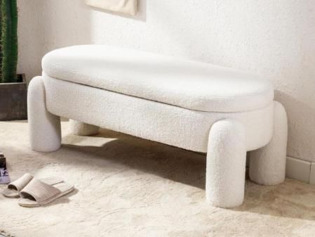 chairus Banco de Almacenaje para Dormitorio Bancos Tapizados de Terciopelo, Banqueta Pie de Cama Baúl con Cajones y Patas para Tocador/Sala de Estar, Blanco