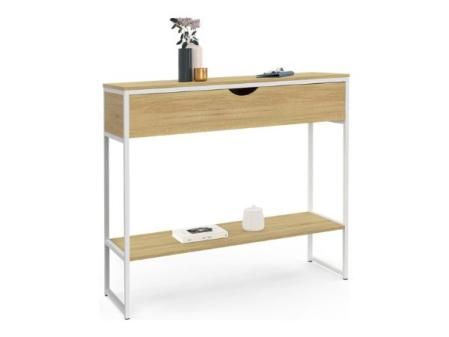 IDMarket - Consola 1 cajón Detroit 1 estantería Diseño industrial Madera y metal Blanco