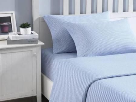 Poppy & Fritz - Juego de sábanas Individual XL, Juego de Ropa de Cama de percal de algodón, vigorizante y Fresco, Elegante decoración del hogar (Rayas Oxford, Azul, Individual XL)