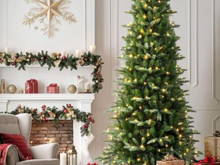 Alupssuc 180cm Árbol de Navidad Artificial con 1045 Puntas de Ramas de PE y PVC,con 380 Luces RGB Multicolores y Control Remoto, Abundantes Ramas en Capas, Decoraciones Navideñas, Verde