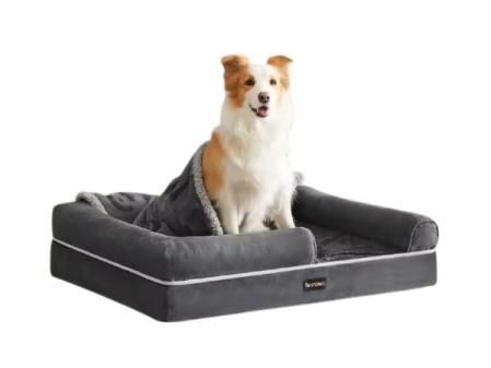 Feandrea Cama Ortopédica para Perros, Sofá, Cama para Mascotas, Acolchado Suave, Bordes Elevados, Funda Extraíble y Lavable, 91 x 71 x 20 cm, Antideslizante, Gris Osucro