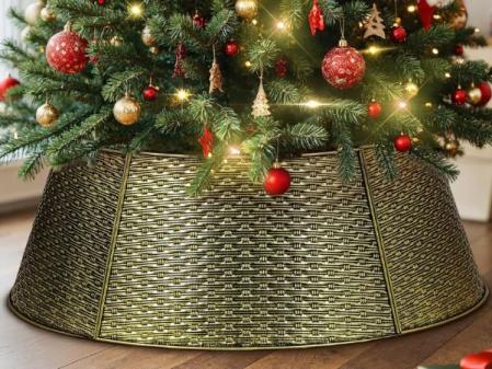 Lanpn Metal Collar Árbol de Navidad 70cm, Albero Natale Decorativo Christmas Tree Collar para Mediana M Árboles Artificiales Interior Exterior - Decoración Navideña (Dorado, Tejido Horizontal)