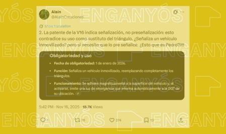 Tweet falso sobre la baliza V16