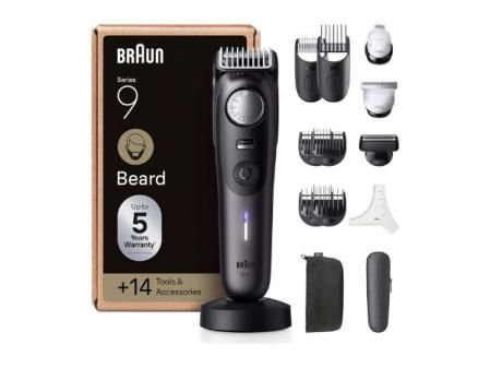 Braun Recortadora De Barba Series 9 BT9565, Barbero Recargable Resistente Al Agua, +14 Accesorios Para Barba, 180 Min De Autonomía, 52 Longitudes, Lámina Ultra Afilada, Titanio
