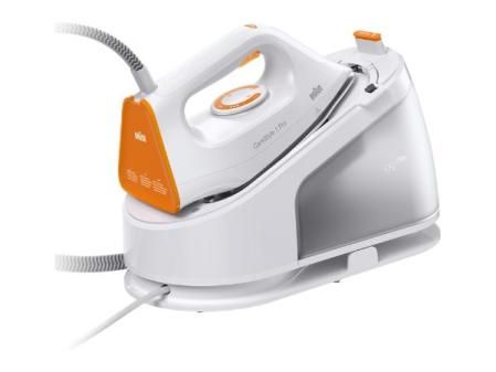 Braun CareStyle 1 Pro IS1511WH, Centro de Planchado con Tecnología FreeGlide 3D, Revestimiento SuperCerámico, Planchado Vertical, Antigoteo, Depósito de Agua de 1.7L Extraíble, 2200W, Blanco/Naranja