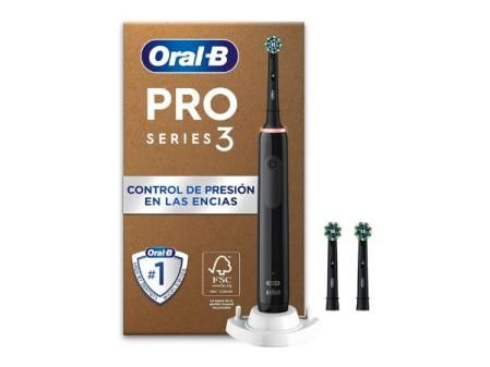 Oral-B Pro 3 Cepillo de Dientes Eléctrico Negro con Mango Recargable y 3 Cabezales, 3 Modos De Cepillado Con Modo Sensible, Temporizador, Diseñado por Braun, Regalos Originales para Mujer y Hombre