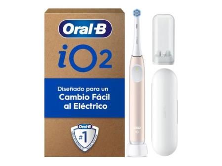 Oral-B iO 2 Cepillo de Dientes Eléctrico Rosa Suave, 1 Cabezal, 1 Estuche De Viaje, 1 Soporte de Recambios de Viaje, 3 Modos De Cepillado, Sensor De Presión y Temporizador, Diseñado por Braun