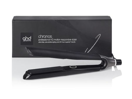 Plancha de pelo profesional ghd Chronos negra, con tecnología avanzada para peinado rápido, más brillo y sin calor extremo.
