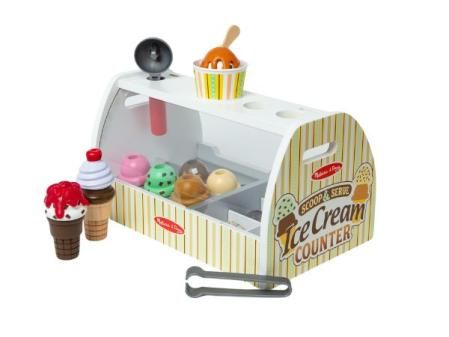 Melissa & Doug - Puesto de Helados Madera 28 Piezas: Heladería con 8 Bolas de Helado, Conos y Más - Juguetes Niños 3 Años, Regalo Niño 3 Años, Accesorios Cocinita Infantil
