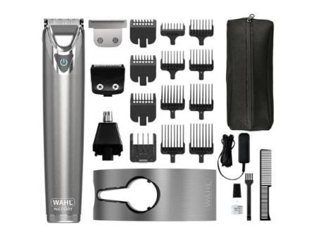 WAHL Washable Stainless Steel Multigroomer, recortadora de barba y barba incipiente para hombres, recortadora de nariz y orejas, set de cuidado masculino, totalmente lavable, sin cable