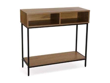 Versa Jinkx Mueble Recibidor Estrecho para Entrada o Pasillo, Mesa Consola, con Espacio de almacenaje, Medidas (Al x L x An) 75 x 30 x 80 cm, Madera y Metal, Color Marrón Oscuro y Negro