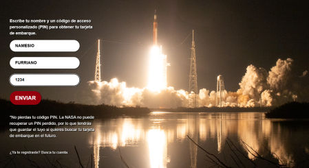 Formulario para incluir tu nombre en la misión Artemis II.