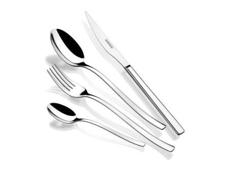 MONIX Génova Set de cubiertos de 24 piezas con cuchillo chuletero, acero inoxidable 18/10, diseño vanguardista y moderno, acabado pulido brillante, espesor 2.5 mm (6 comensales), Color Plata