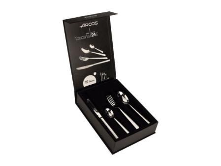 ARCOS Juego de Cubiertos de 24 Piezas para Mesa. Cuberterí­a Completa para 6 Personas. Set de 6 Cucharas, 6 Cuchillos, 6 Tenedores y 6 Cucharas de Postre. Serie Toscana. Color Plata