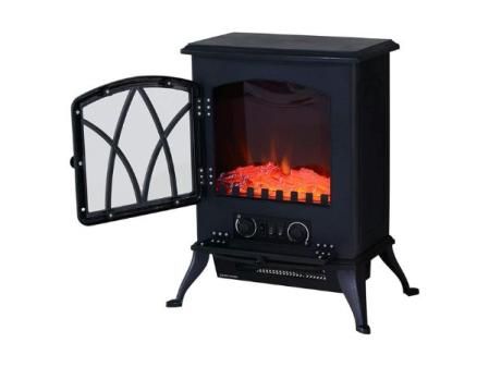 HOMCOM Chimenea Eléctrica de Pie 1000W/2000W Chimenea Decorativa con Ventana Efecto de Llama Brillo Ajustable y Protección Sobrecalentamiento para 15-30 ㎡ 45x28,5x54 cm Negro