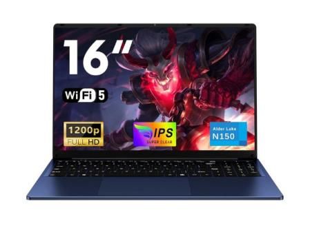 Ordenador Pc Portatil RAM 16GB SSD 1TB, 16 Pulgadas Processor N150 (1,2 a 3,6GHz), Laptop Computadora Portatil Notebook, 6000Mah/Teclado Completo Retroiluminado/1920x1200P/Webcam