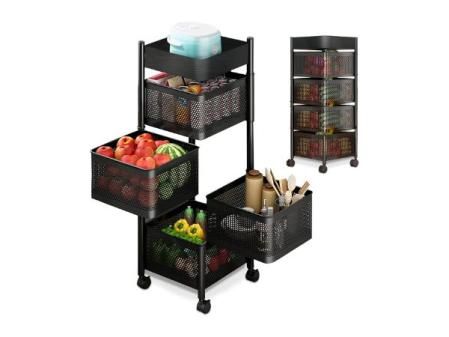 JUPPLIES Carrito Auxiliar con Ruedas - Cesta de Almacenamiento Ahorra Espacio 4 Niveles - Carrito Cocina Giratorio - Estante Cocina, Baño, Estante para Frutas, Verduras, Utensilios-Metalico