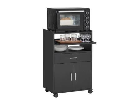 SoBuy Carrito de Cocina con Ruedas y Encimera Extensible Mueble Auxiliar para Microondas, Organizador de Cocina, Negra 92x59x40cm para Comedor u Oficina FSB09-SCH