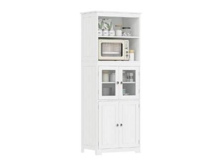 HOMCOM Alacena de Cocina Aparador de Comedor Armario de Cocina con 4 Puertas 2 Estantes Abiertos y Estante Ajustable para Salón 60x30x162 cm Blanco