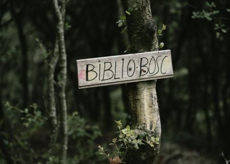 Algunos de los carteles, libros y detalles que conforman la experiencia del Bibliobosc