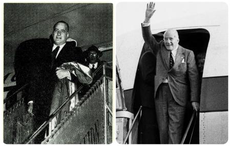 Josep Tarradellas descendiendo del avión a su llegada a Ciudad de México en 1954 y a Barcelona en 1977