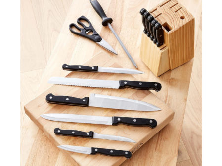 Juego de cuchillos de cocina de 14 piezas con hojas de acero inoxidable y bloque organizador