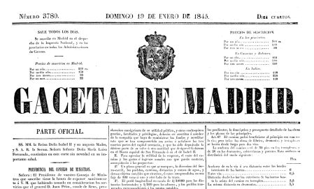 Imagen de la Gaceta de Madrid del 19 de enero de 1845