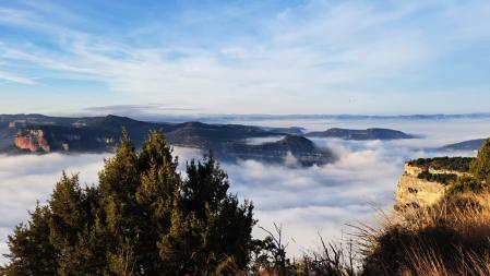 La niebla cubre el pantano de Sau.