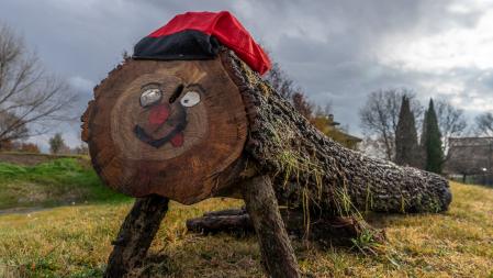 Tió bajo la lluvia en Manlleu.