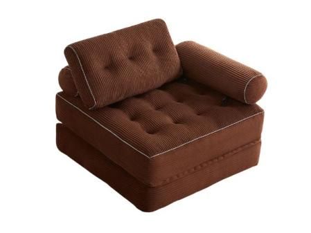 Sillón Cama Individual Plegable con Respaldo y Espuma viscoelástica, sofá de Suelo Tipo futón Convertible en colchón, Ideal para salón, Dormitorio u Oficina (Marrón, 95 cm con reposabrazos)