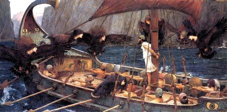Las sirenas y su irresistible canto tientan a Odiseo en su viaje a casa. Oleo de J.W. Waterhouse (1891).