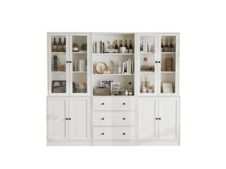 VOWNER Estantería con Puertas, 180 cm Vitrina de Cristal, Librería de 6 Niveles con Puertas y Armario, Vitrina Salón, Aparador Comedor, Aparador Cocina, Estantería Oficina, ABA (Blanco)