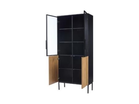 Kebnor Vitrina con puertas de cristal, armario de 180 cm de alto con luces LED, estantería de 5 pisos de cristal para coleccionables, estantería, oficina, color negro y roble