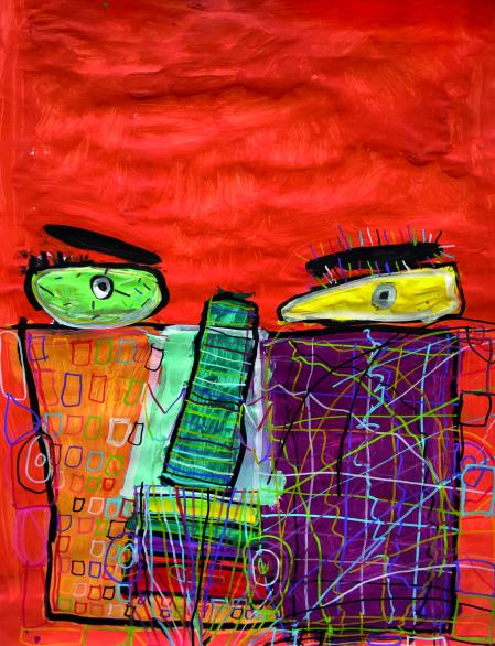 'Emociones'. Acrílico y rotulador sobre cartulina de Lucas Jiménez y obra de Marta Pérez