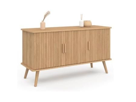 IDMarket - Aparador Juliette 110 cm 3 Puertas Listones de Madera Color Roble